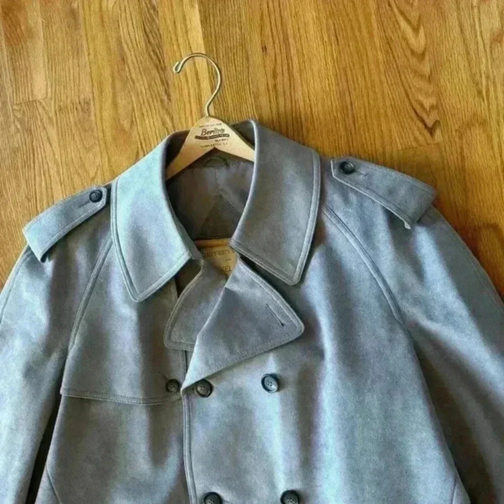 Jeffrey Bank‎ for Lakeland Alcantara Grey Suede Trench Coat 46L Vintage 1990